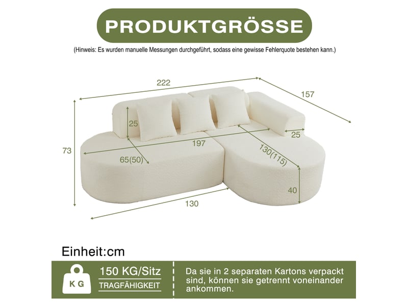  Canapé d’angle 3 places en tissu chenille crème  - Conforama C