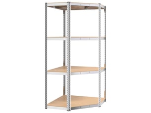 Étagère d'angle, armoire de rangement à 4 niveaux argenté acier et bois d'ingénierie cf41359