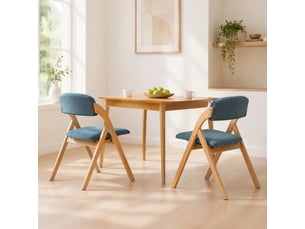 Chaises de salle à manger pliantes lot de 2 avec assise rembourrée  - hêtre massif et lin bleu