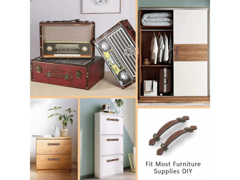  Paquet de 2 poignées en cuir marron 128 mm pour tiroir, style vintage, pour valise, armoire ou meuble, avec vis.  - Conforama D