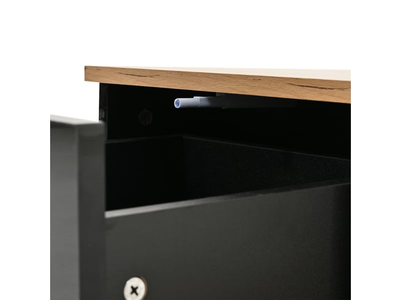 Table basse carrée 70x70 noir et bois, table de salon avec 3 tiroirs et rangement semi-ouvert, finition brillante - Conforama W