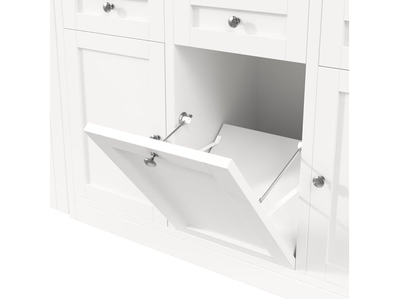  Table bar extensible avec rangement tiroir et porte-snacks support poubelle escamotable design gain de place pour petite cuisine blanc  - Conforama E