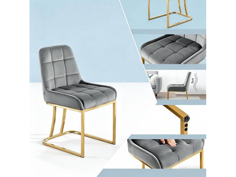  Lot de 2 chaises de salle à manger 52.5x42.5x84cm, cadre métallique, teinte gris foncé, ergonomiques  - Conforama D