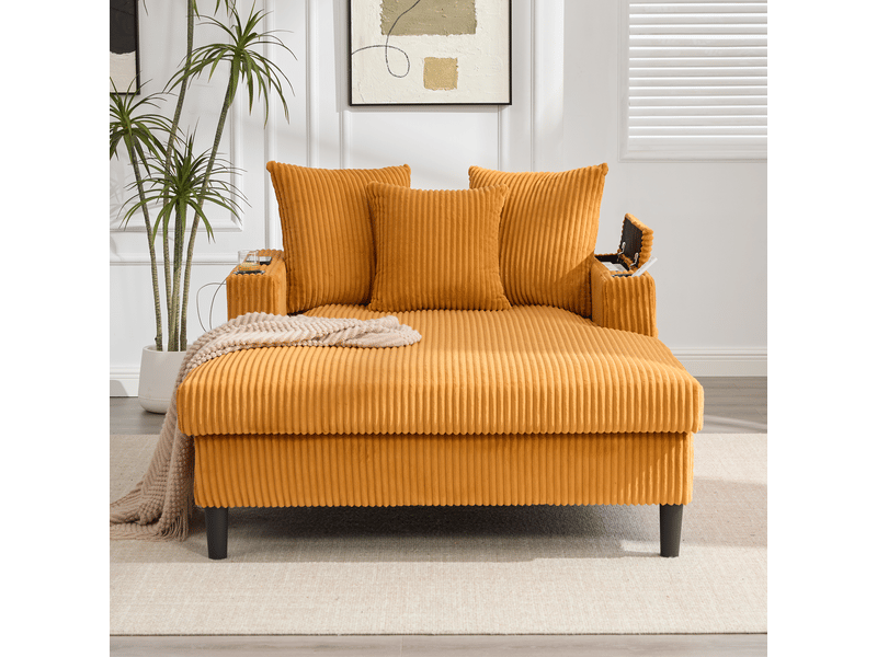 Canapé droit fixe 1 place tissu led jaune - Conforama D