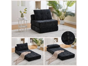 Canapé droit convertible <strong>MERAX</strong> <strong>canapé noir</strong> 1 place Tissu noir