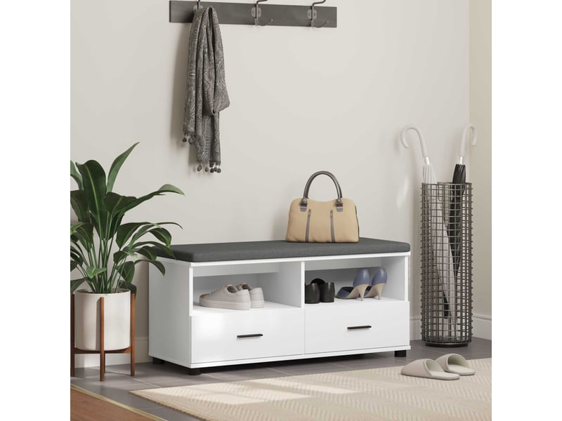 Banc d'entrée, banc interieur blanc 100x38x46 cm bois ingénierie et tissu shl90858 - Conforama B