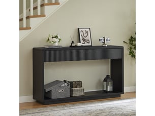 Console d’entrée moderne 150 cm noir charbon avec 2 tiroirs et étagère ouverte