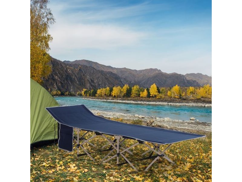 Lit de camp pliable en acier et oxford, avec sac de rangement, bleu, 190x68x52 cm  - Conforama B