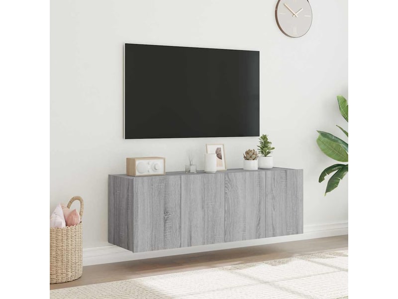  Lot de 2 meuble tv mural avec lumières led sonoma gris 60x35x41 cm  - Conforama E