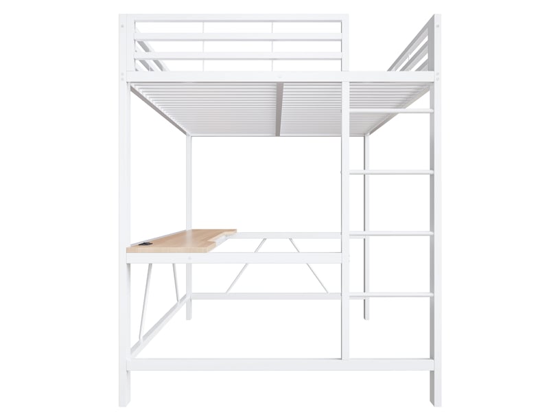  Lit mezzanine 2 places 140×200 cm avec bureau, led et usb  - sans matelas métal et mdf - blanc  - Conforama E