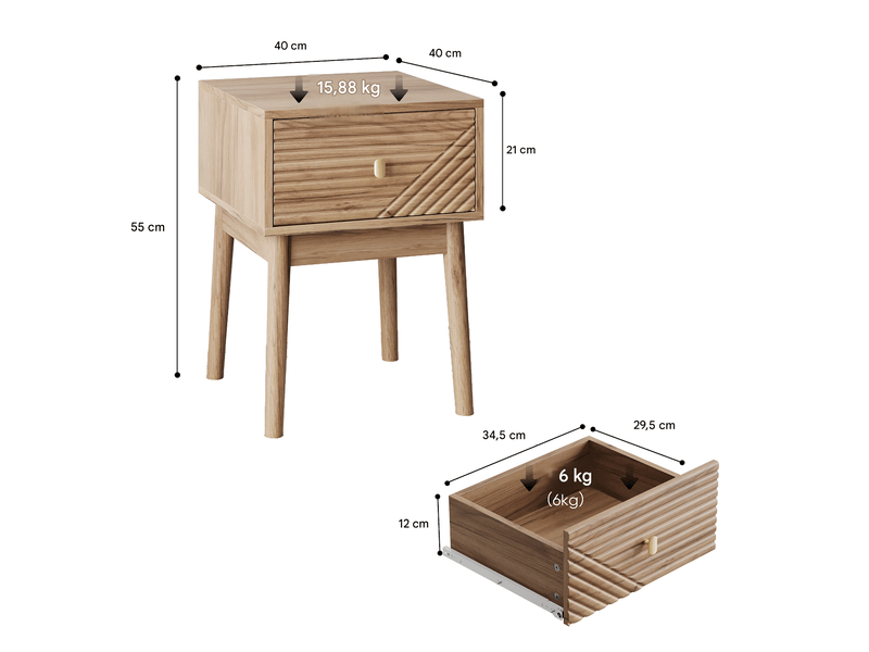  Lot de 2 tables de chevet poignées en métal coloris chêne 40 x 40 x 55 cm  - Conforama C