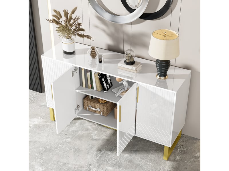  Buffet blanc, 4 portes, rangement, fermeture douce, design moderne, structure robuste - mdf et métal - 140x40x80cm  - Conforama B