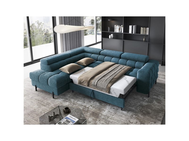  Canapé convertible bleu foncé ferrum 5 places angle gauche mousse hr 276x93x200cm  - Conforama C