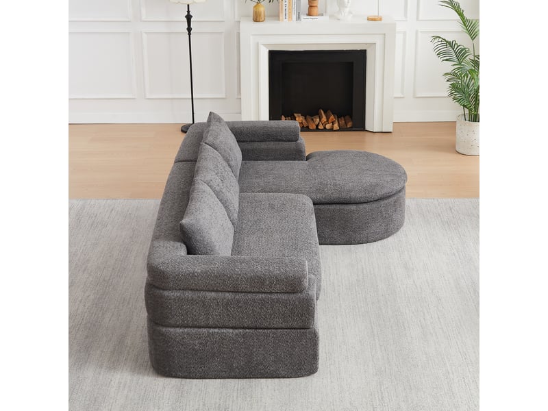  Canapé d'angle en l avec méridienne anthracite, chenille 3 places, accoudoir à niveaux  - Conforama E
