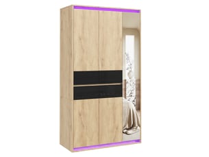 Armoire de chambre avec miroir et éclairage led - 110x47x200 cm - 4 tiroirs 2 tringles