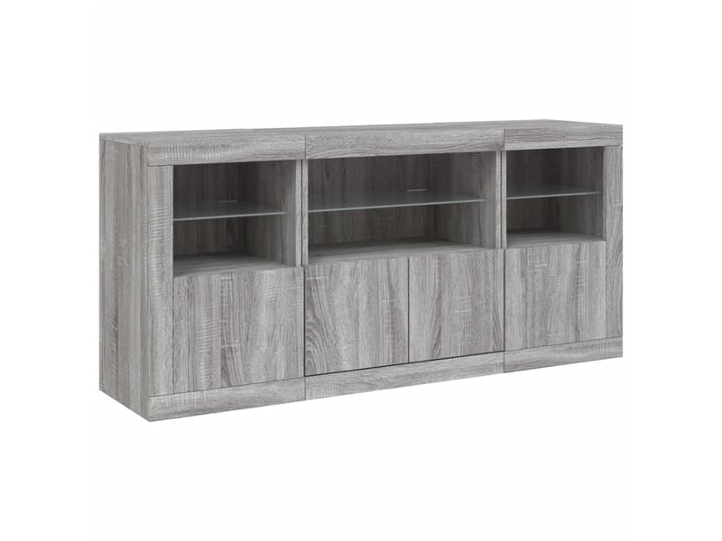 Buffet - bahut - meuble de rangement avec lumières led sonoma gris 142,5x37x67 cm - Conforama E