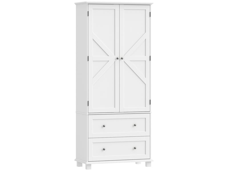  Buffet haut armoire de cuisine garde-manger 2 portes 2 tiroirs 6 racks étagères réglables 80x39,5x184,5cm blanc T1003-01-18954 - Conforama C