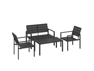 Salon de jardin 4 places noir en métal avec canapé 2 places, 2 fauteuils et table basse
