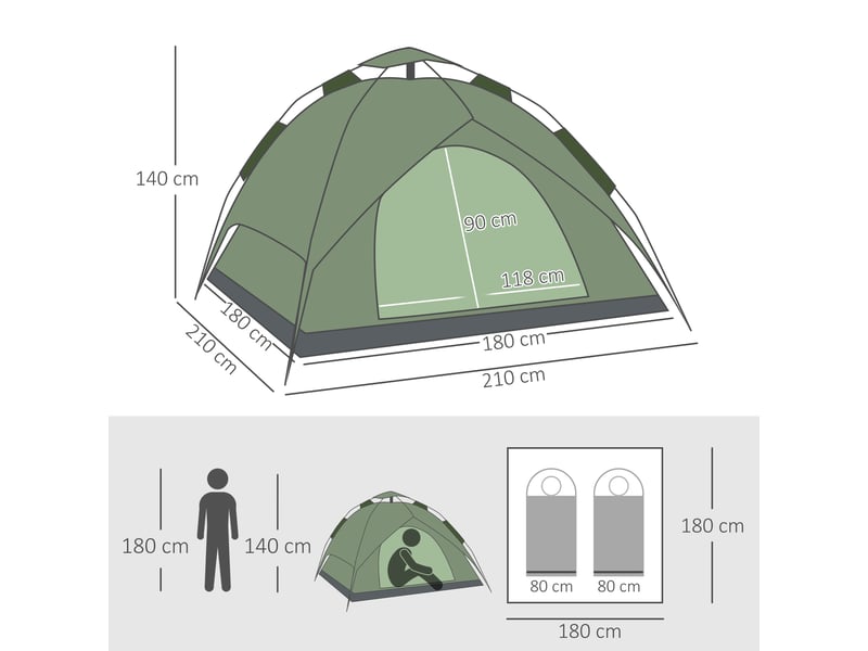  Tente dôme légère 3 pers., entrée, sac, tapis sol, imperméable 1000 mm, campingrandonnéejardin.  - Conforama E