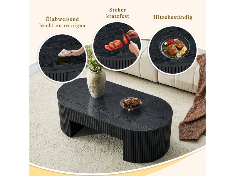  Table basse ovale de salon avec tiroir de rangement - lpospi - structure rainurée en mdf effet bois noir  - Conforama E