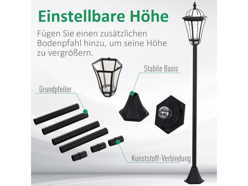 Lot de 2 lampadaires solaires led,meulva,18,5x18,5x129 cm,ip44,abs,noir - Conforama E