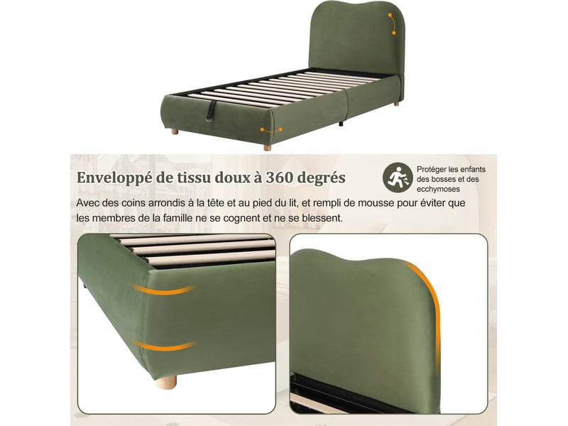 Modenvie lit coffre enfant 90x200 cm - avec rangement intégré, sommier inclus, sans matelas - vert - Conforama E