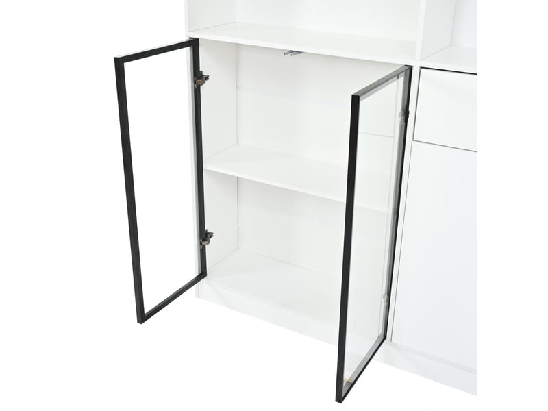  Vitrine blanche avec led, 7 portes et rangement à vin, 140 × 30 × 200 cm pour votre séjour et vos collections  - Conforama D
