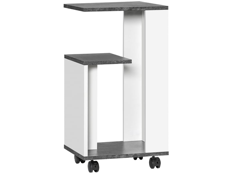  Table de chevet à 4 roulettes, 3 étagères, 35 x 29,5 x 65,5 cm, grisblanc  - Conforama A