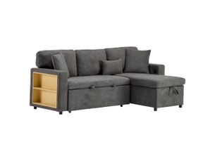 Canapé d'angle gauche convertible   3 places Tissu gris