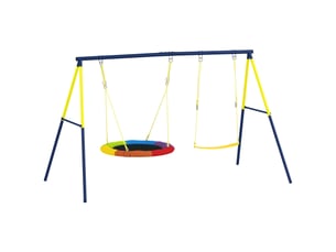 Balançoire portique pour enfant avec double balancelles, cordes réglables, cadre en acier, pour 3-8 ans, multicolore