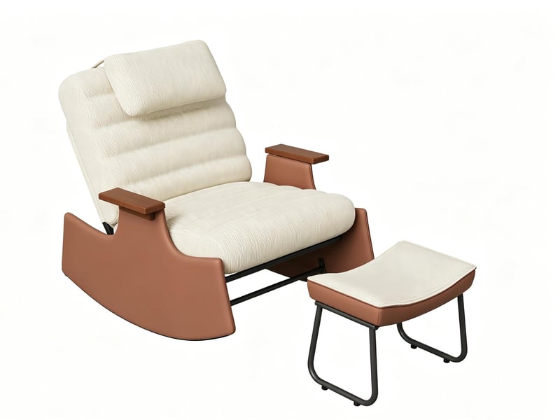  Fauteuil à bascule en laine d'agneau beige – avec repose-pieds – dossier réglable en trois positions – coussin d'assise épais – design ergonomique  - Conforama A