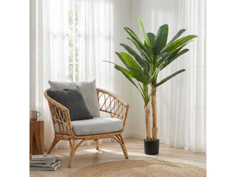  Bananier artificiel de 150 cm, plante décorative avec pot et 2 troncs, vert, idéal pour la maison, le bureau ou le salon.  - Conforama C