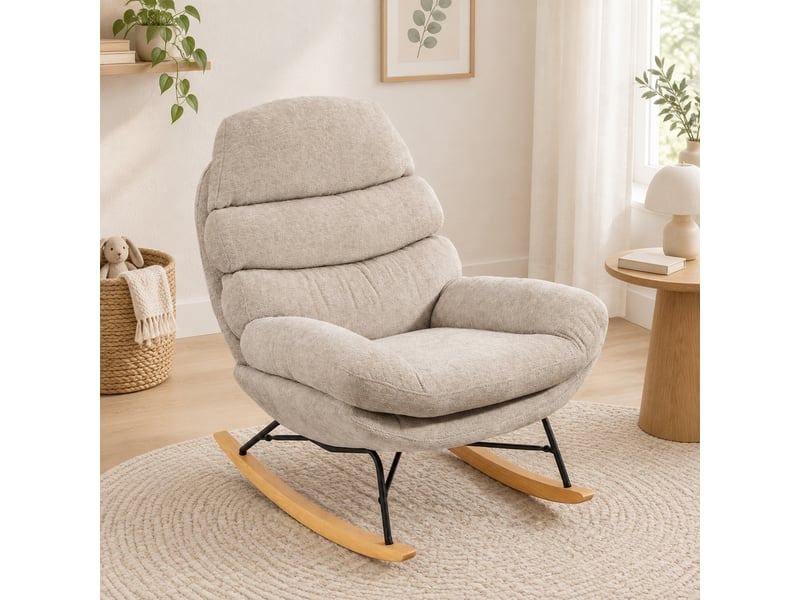  Fauteuil à bascule modenvie rembourré beige crème en polyester 80 x 103 x 91 cm  - Conforama B