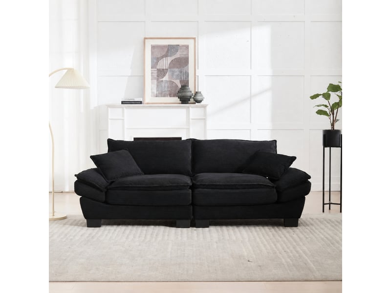 Canapé 2 places en velours noir, assise profonde 56 cm, canapé moderne pour salon - Conforama E