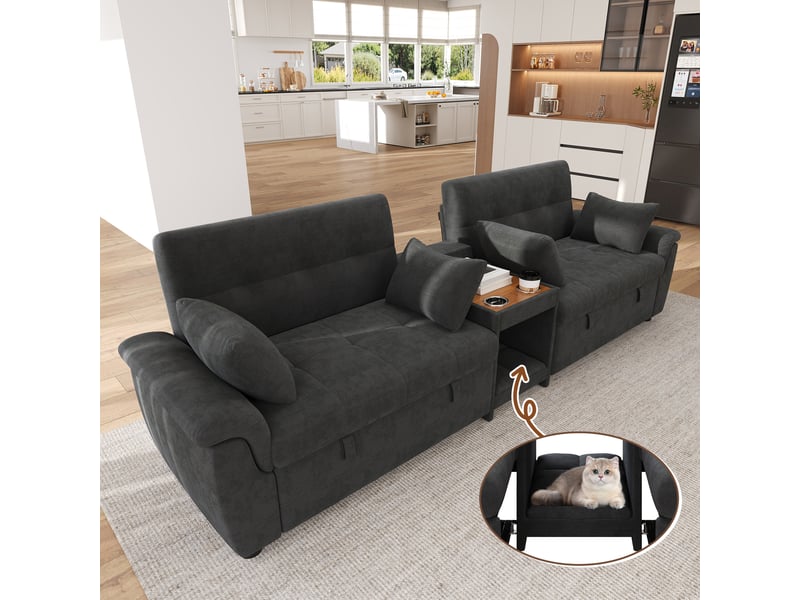 Canapé convertible, canapé-lit, en chenille, gris foncé, porte-gobelets, 284 x 138 x 89 cm, dossier réglable - Conforama R