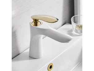 Robinet de salle de bain monocommande, mitigeur, réglable, eau chaude et froide, blanc