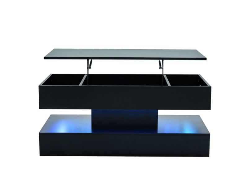 Table basse moderne led avec rangement caché et plateau relevable hydraulique – 100×50×42 cm, capacité 50 kg - Conforama A