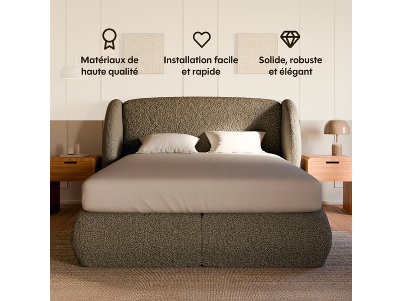  Lit design plénitude drimz - 180x200cm tissu bouclé Plénitude - Conforama C