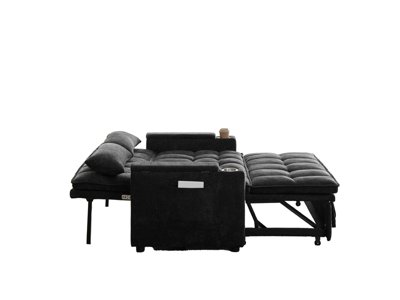 Canapé 2 places 3-en-1, canapé convertible 142x89x89 cm en chenille noire avec rangement - Conforama E