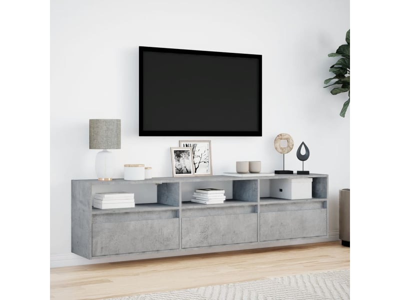  Meuble tv - banc tv - meuble de rangement mural avec led gris béton 180x31x45 cm  - Conforama D