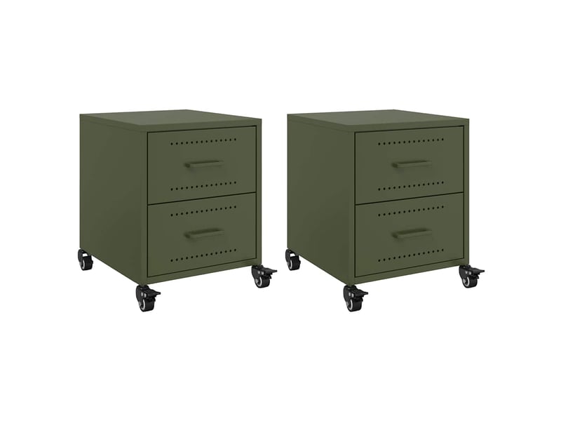  Lot de 2 tables de chevet - cabinet de chevet - table de nuit vert olive 36x39x43,5 cm acier  - Conforama A