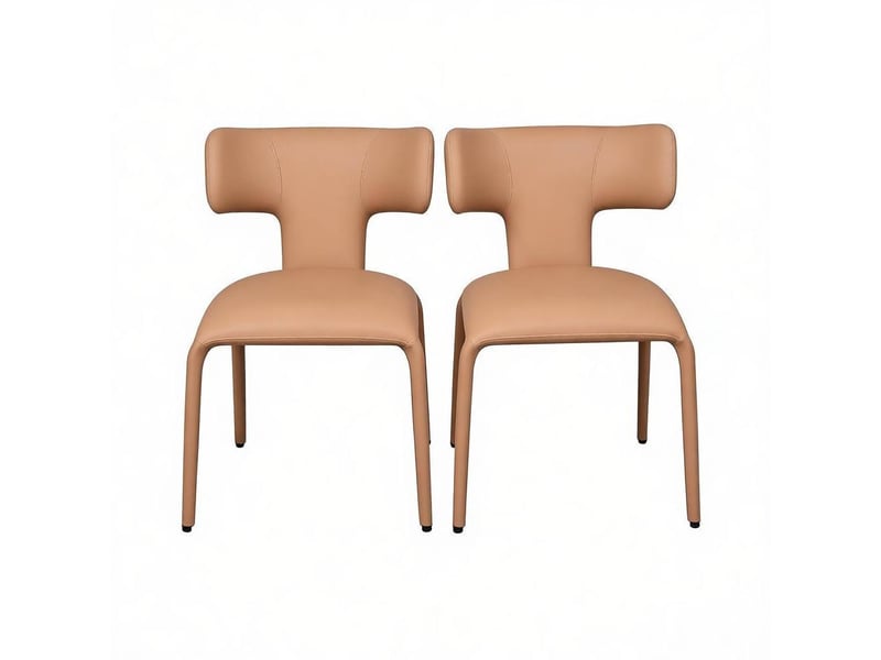  Lot de 2 chaises de salle à manger 53 x 53 x 78 cm marron clair en simili cuir, dossier incurvé design moderne  - Conforama A