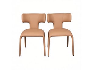 Lot de 2 chaises de salle à manger 53 x 53 x 78 cm marron clair en simili cuir, dossier incurvé design moderne