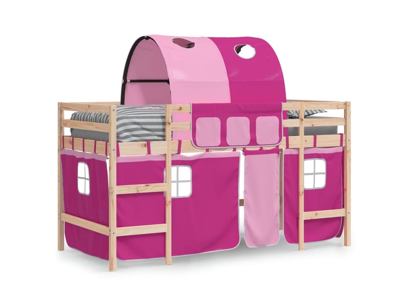  Lit mezzanine enfants - lit jeune avec tunnel sans matelas rose 80x200 cm  - Conforama C