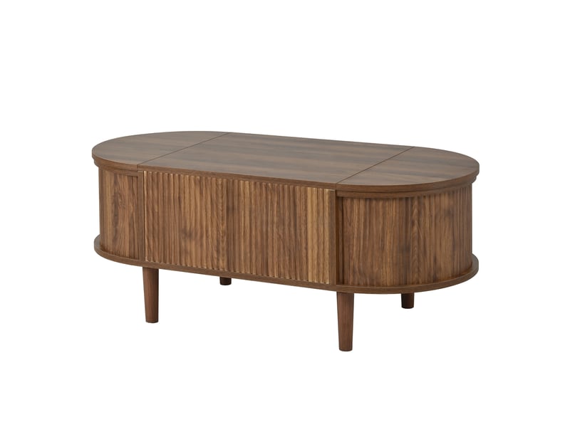  Table basse relevable ovale avec rangements rabattables, pieds en bois massif, pour salon, noyer, 100 × 48 × 53,5 cm  - Conforama E