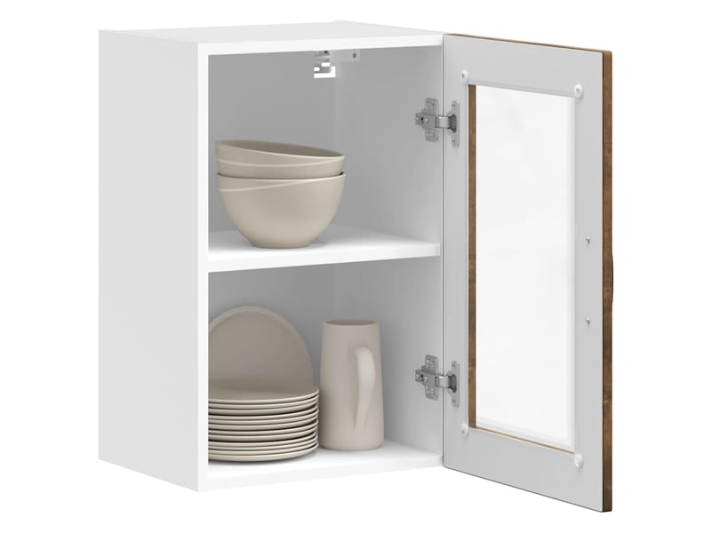  Meuble de rangement, armoire murale de cuisine avec porte en verre porto chêne fumé shl253  - Conforama E