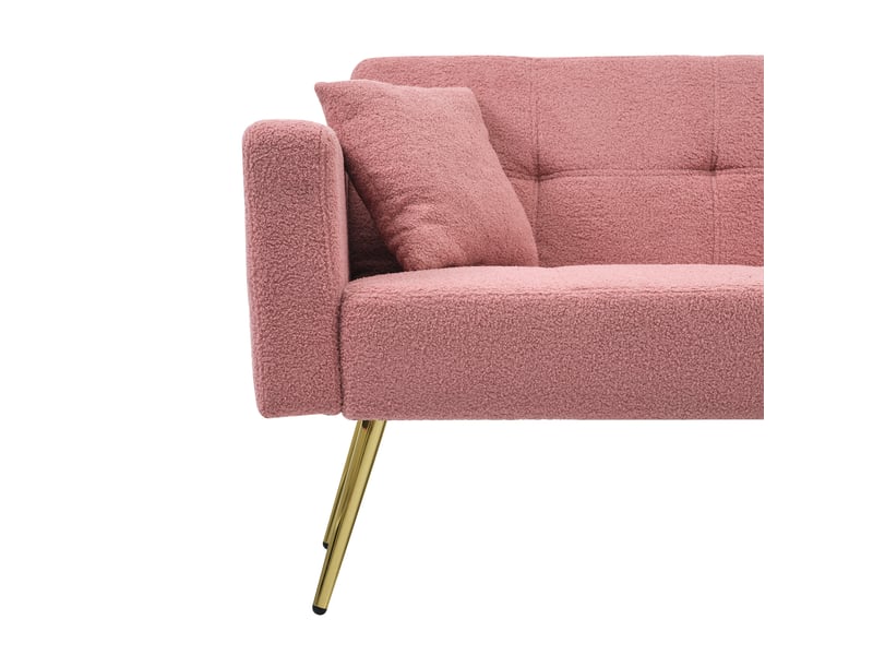 Canapé 2 places en peluche d’agneau,canapé-lit pliant réglable - pieds en métal + poches de rangement - 2 coussins - 175x64x72cm - rose 175x64x72cm - Conforama A