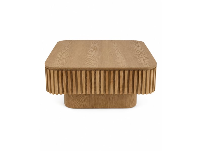  Table basse carrée avec couvercle amovible et rangement caché finition cannelée en bois pour salon 75 × 75 × 35 cm  - Conforama A