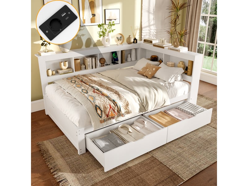  Lit avec rangement 140x200cm coloris blanc mdf lit enfant blanc - Conforama B