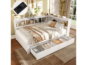 Lit avec rangement 140x200 cm <strong>MERAX</strong>  <strong>lit enfant blanc</strong> coloris blanc